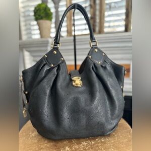 Louis Vuitton Mahina L Black Shoulder Bag with Gold Accents